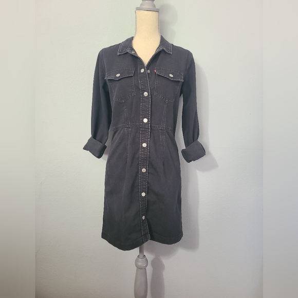 Levi's Eomens Dark Gray Denim Shirt Snap‎ On Dress Size Small - Picture 1 of 13